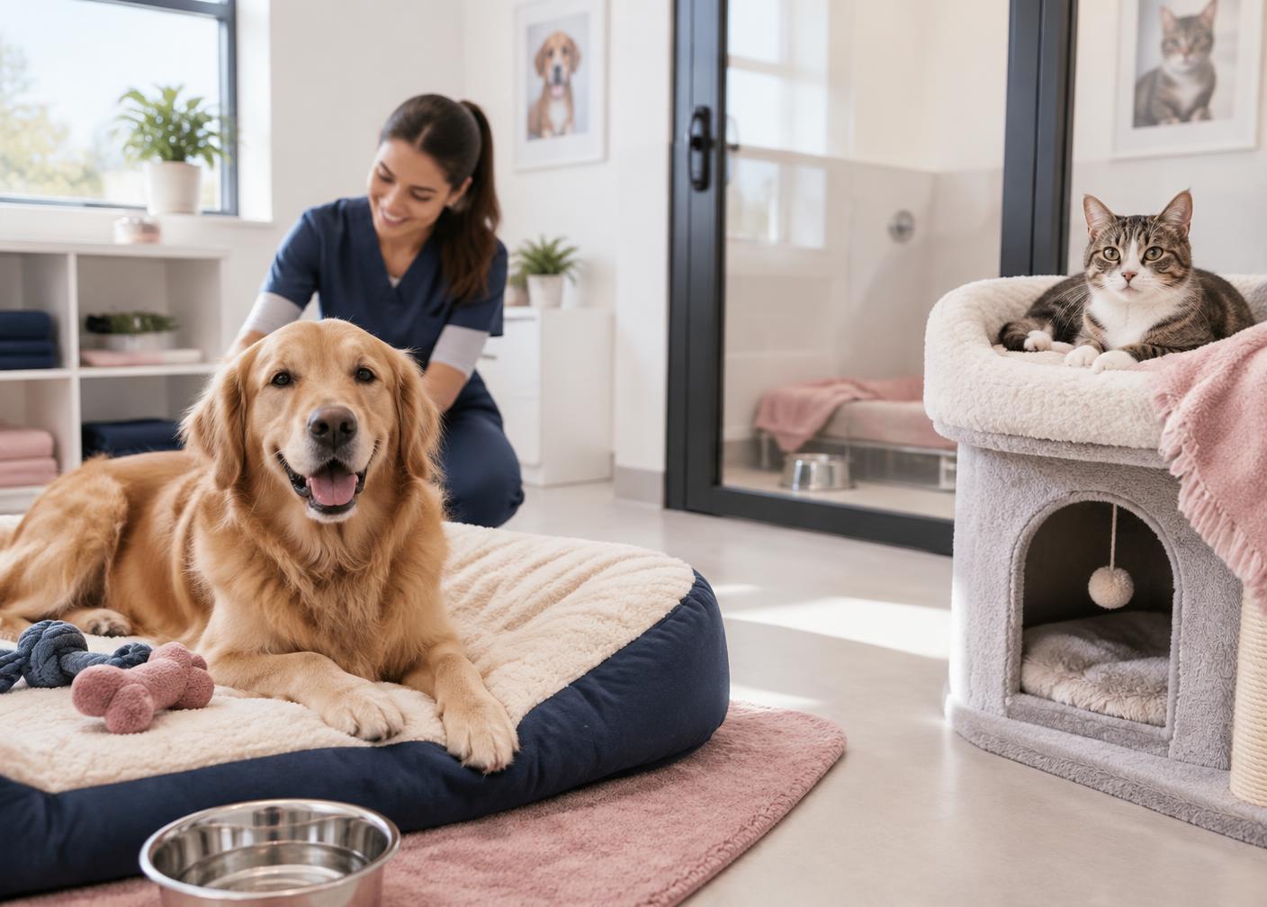 Comfortable boarding care for a dog and cat