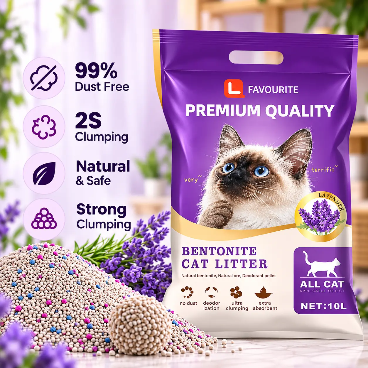 Lavender FAVOURITE Bentonite Cat Litter 10L